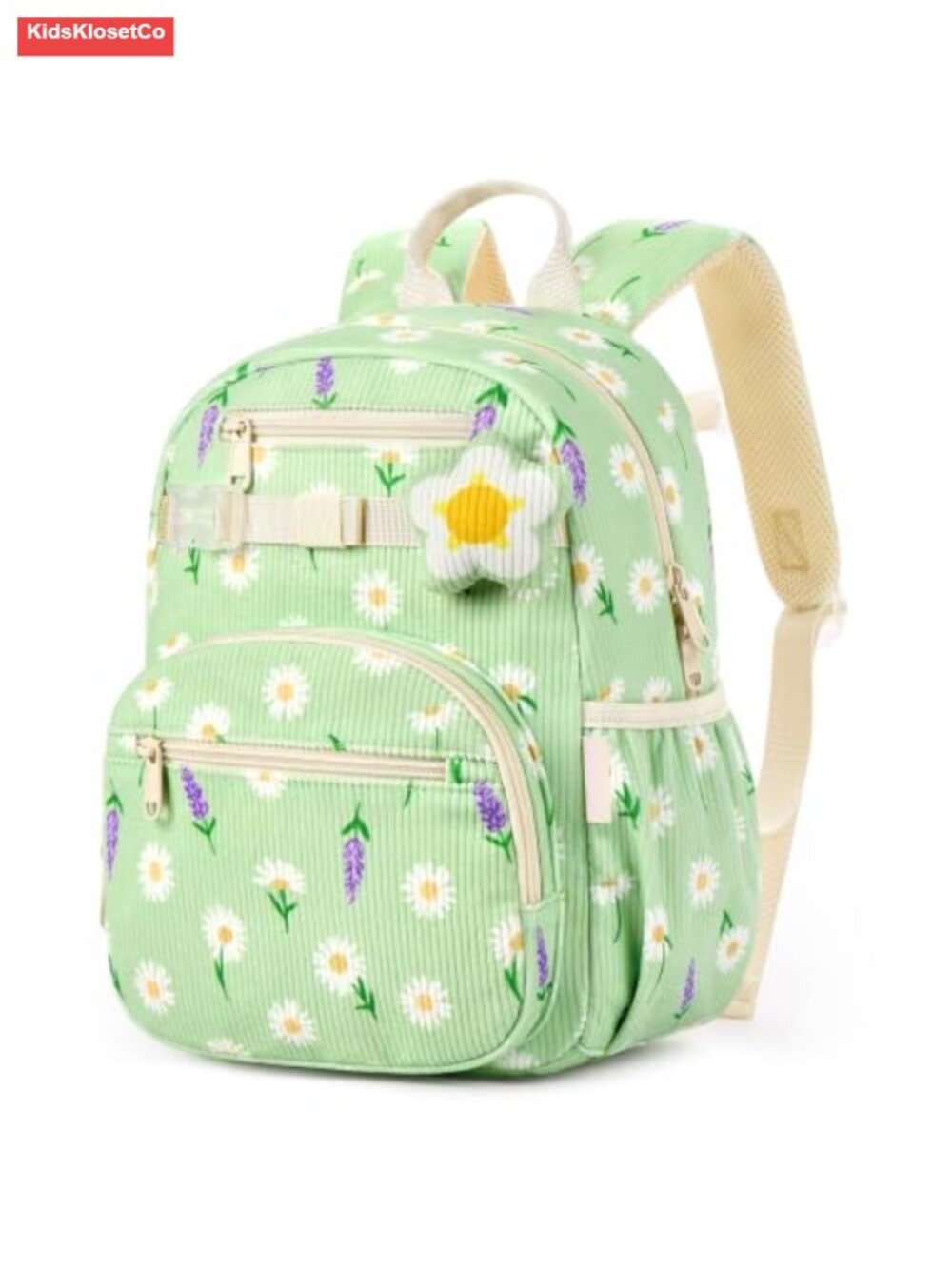 Girls Corduroy Backpack 15L Floral School Bookbag with Pockets